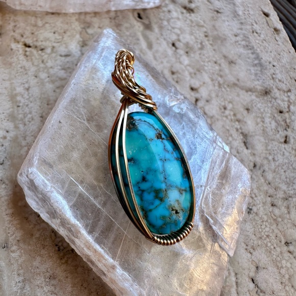 14k Gold Filled Genuine Turquoise Necklace Pendant - Picture 6 of 12